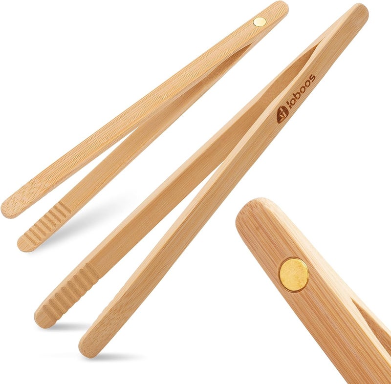 laboos Magnetic Classic Bamboo Toast Tongs - Wood Cooking Tong,Ideal for Toaster,Fruits, Bread & Pickles, Kitchen Utensil for Cheese Bacon Muffin Fruits Bread - 8" Long | Set of 2 - Image 1